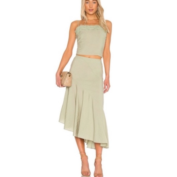 Vince Midi Slip Skirt Tiered Draped Asymmetric